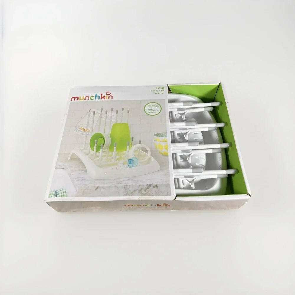 New Munchkin Fold & Store Folding Baby Bottle Drying Rack. White / Grey. Nib.